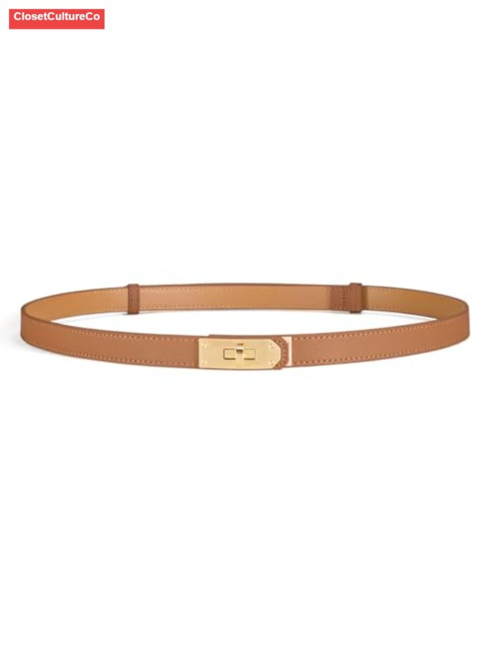 Women's Skinny Leather Belt Adjustable Dress Belt with Gold Buckle